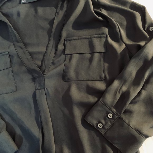 New York & Company Semi Sheer Black Blouse Size S - Picture 5 of 15